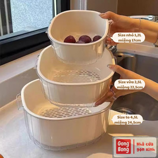  Bộ rổ 6 món rổ kèm chậu set 3 rổ và chậu thau nhựa thoát nước rửa rau củ giỏ trái cây 2 lớp hình tròn chất liệu nhựa PP 