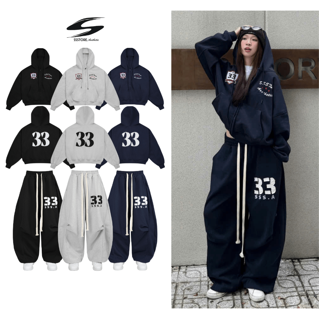 [BST THU ĐÔNG] SET BỘ NỈ CHÂN CUA PREMIUM KHÔNG XÙ LÔNG THÊU ĐẮP VẢI 33 ÁO KHOÁC ZIP SWEATER BIGSIZE| SSSTORE.AESTHETIC | BigBuy360 - bigbuy360.vn