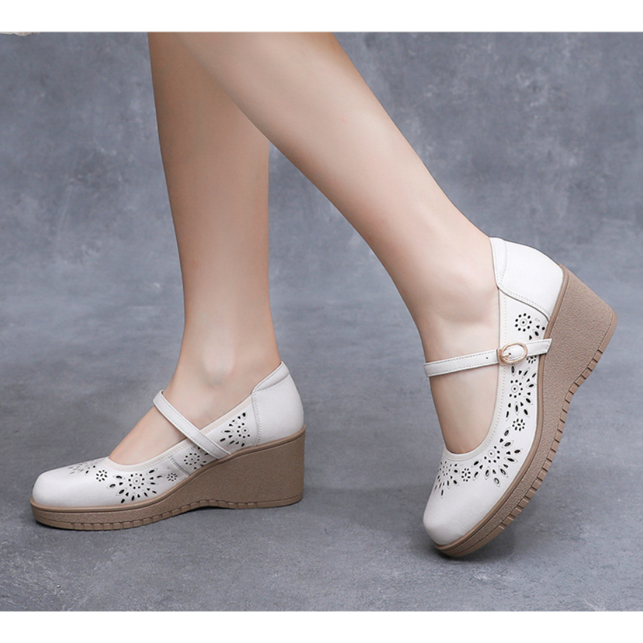 Giày Da Nữ Đế Xuồng Cao 5cm Quai Ngang Cài Khóa – Thoải Mái & Thanh Lịch G79