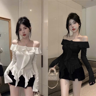 Áo nữ bẹt vai vạt chéo thun gân ôm dáng hack eo A242