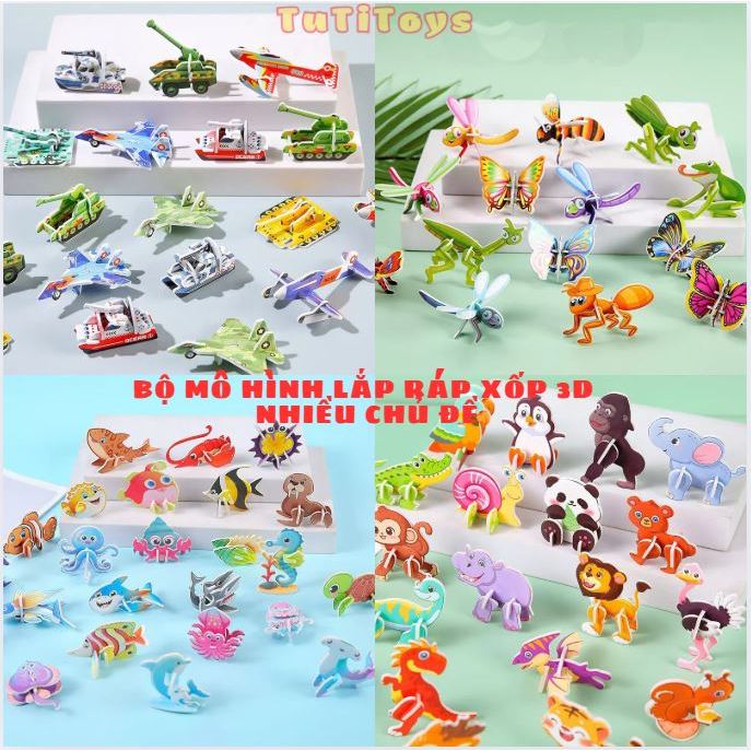   SET 100   Bộ Lắp Ráp 3D Đồ Chơi Ghép Hình Xốp Động Vật Máy Bay Xe Tăng,Khủng Long Côn Trùng Xe Cộ Đồ Chơi Giáo Dục 