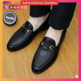 Giày lười nam da vân cá sấu phối khóa kim loại cao cấp, Giày mọi nam công sở sang trọng mũi nhọn