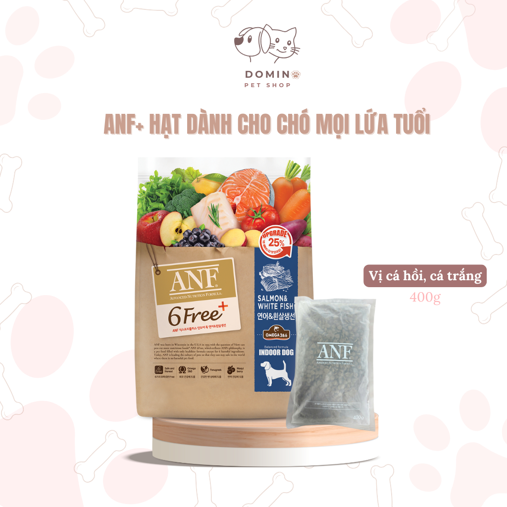 [300G-400G] THỨC ĂN HẠT HỮU CƠ CHO CHÓ ANF 6FREE 400G - 3 vị: vị cá hồi, vị cừu, vị vịt