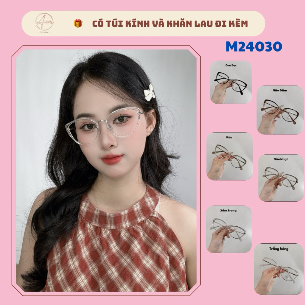 [24030] Gọng Kính Mắt Mèo Thời Trang Chống Tia UV Tia Ánh sáng Xanh , Gọng Kính Lắp Cận Mã 24020