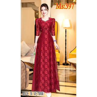  Ms 397 Đầm Giả Áo Dài Chất Ren Lưới Tuyết Cao Cấp. Đầm Trung Niên Tặng Mẹ Đi Tiệc Sang Trọng. Women Dress 