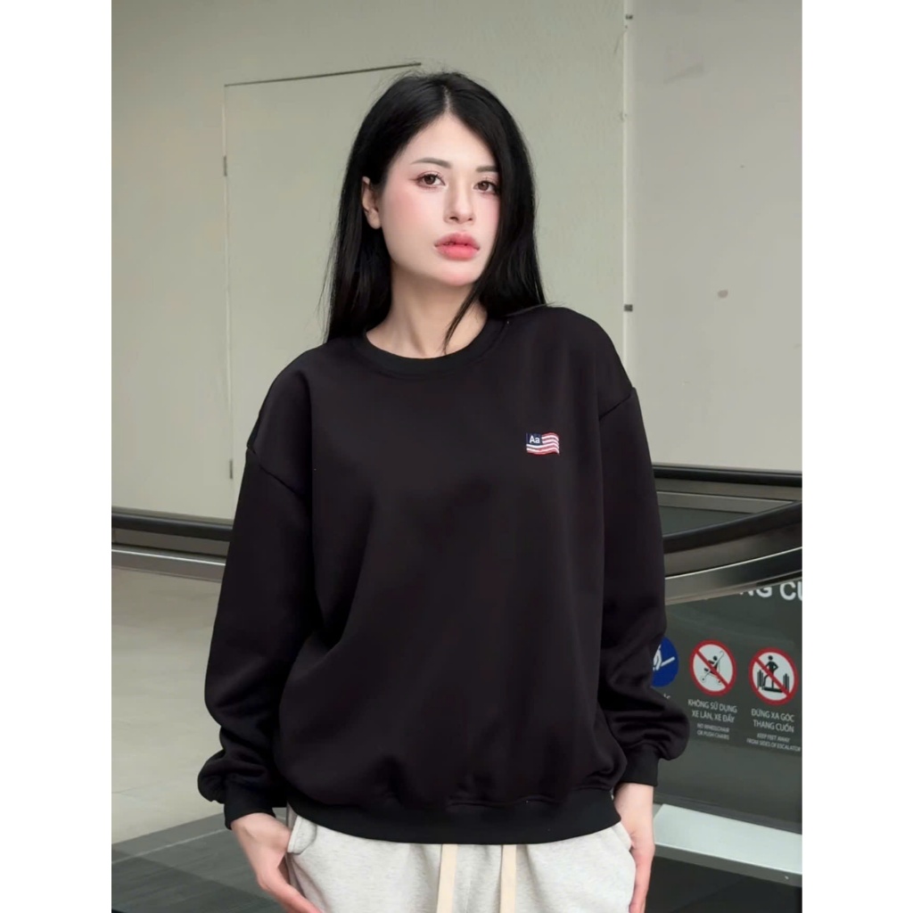 Áo sweater thêu cờ Mỹ nỉ 2 da cao cấp áo nỉ nữ dài tay bo gấu nhiều màu hottrend hàng loại đẹp A24 PANOSI | BigBuy360 - bigbuy360.vn