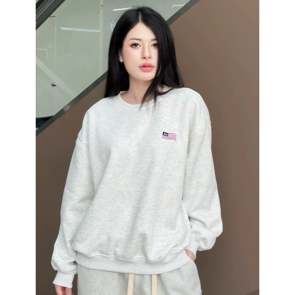 Áo sweater thêu cờ Mỹ nỉ 2 da cao cấp áo nỉ nữ dài tay bo gấu nhiều màu hottrend hàng loại đẹp A24 PANOSI | BigBuy360 - bigbuy360.vn