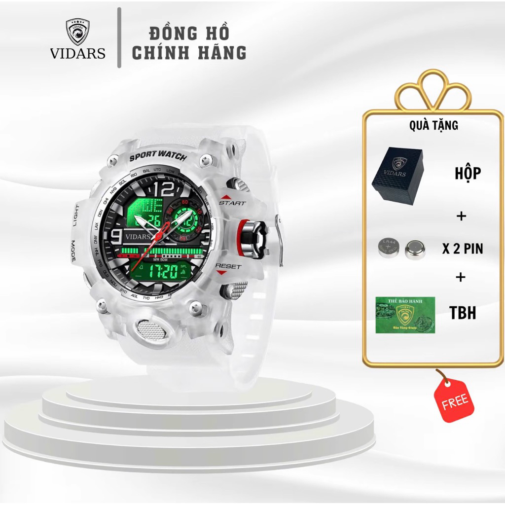 Đồng Hồ Nam VIDARS Thủy Quân Trong Suốt Dây Silicone Chống Nước 5ATM Đeo Tay Watch Chính Hãng