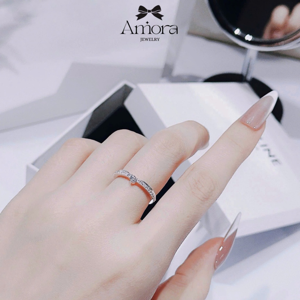 Nhẫn nữ bạc S990 AMORA nhẫn nữ new đính đá hàng kỹ bóng loáng AMORA JEWELRY