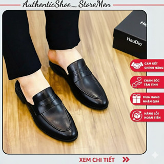 Giày Sục Nam Da Đen Mờ Mềm ,Giày Hở Gót Nam Phối Đồ Công Sở Tăng Chiều Cao Đen Basic Dễ Đi