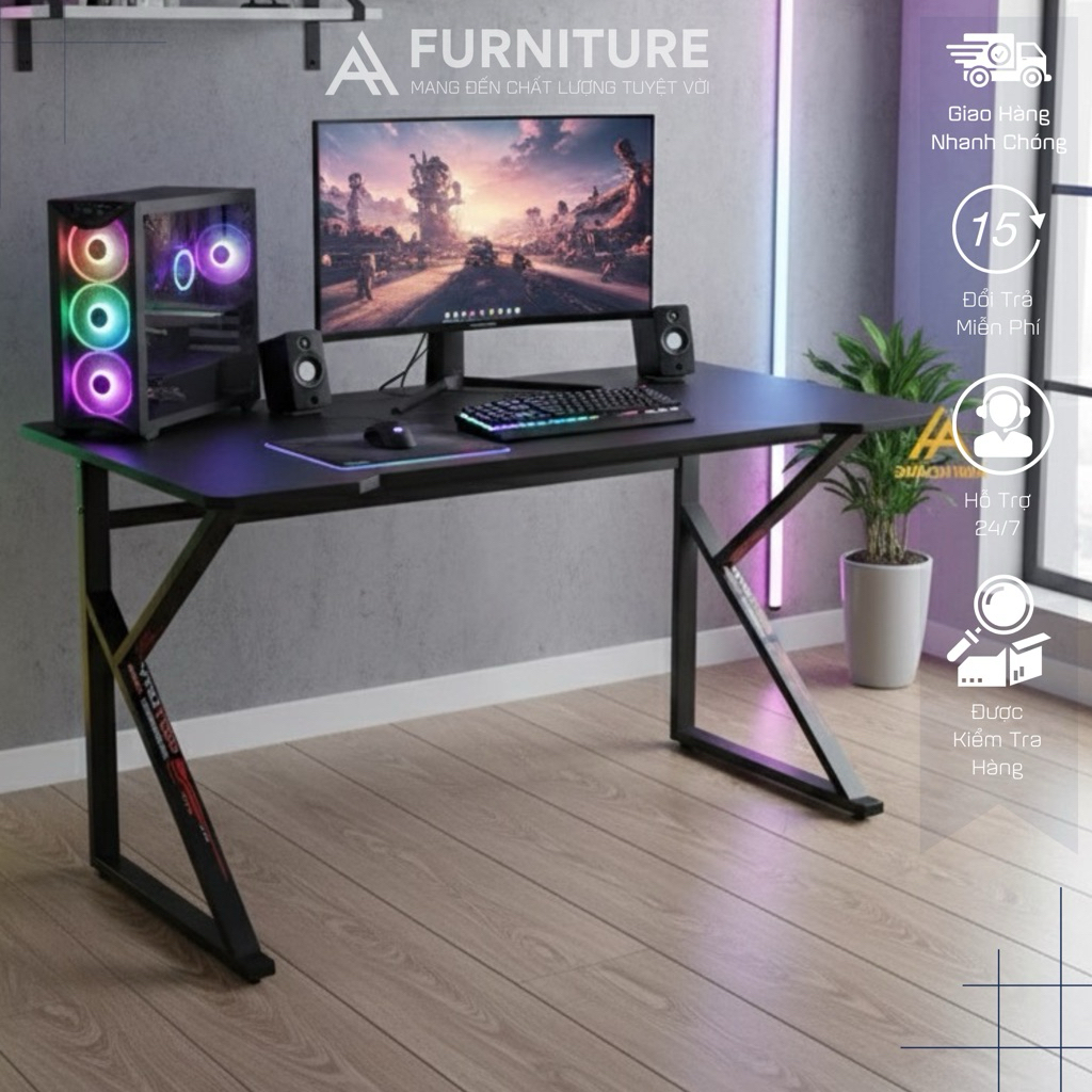 Bàn Chữ K Gaming Mặt Bo Góc Size 120x60 Cao 75cm Khung Sắt To Chắc Chắn | KT120 | Nội Thất Anh Hoàng