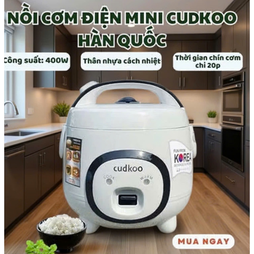 (TẶNG KÈM VỈ HẤP-LÕI NHÔM) Nồi cơm điện Mini 1L,1.2L,1.8L, 2.2l CUDKOO CR388 - Kiểu dáng Hàn Quốc - Bảo hành 12 tháng