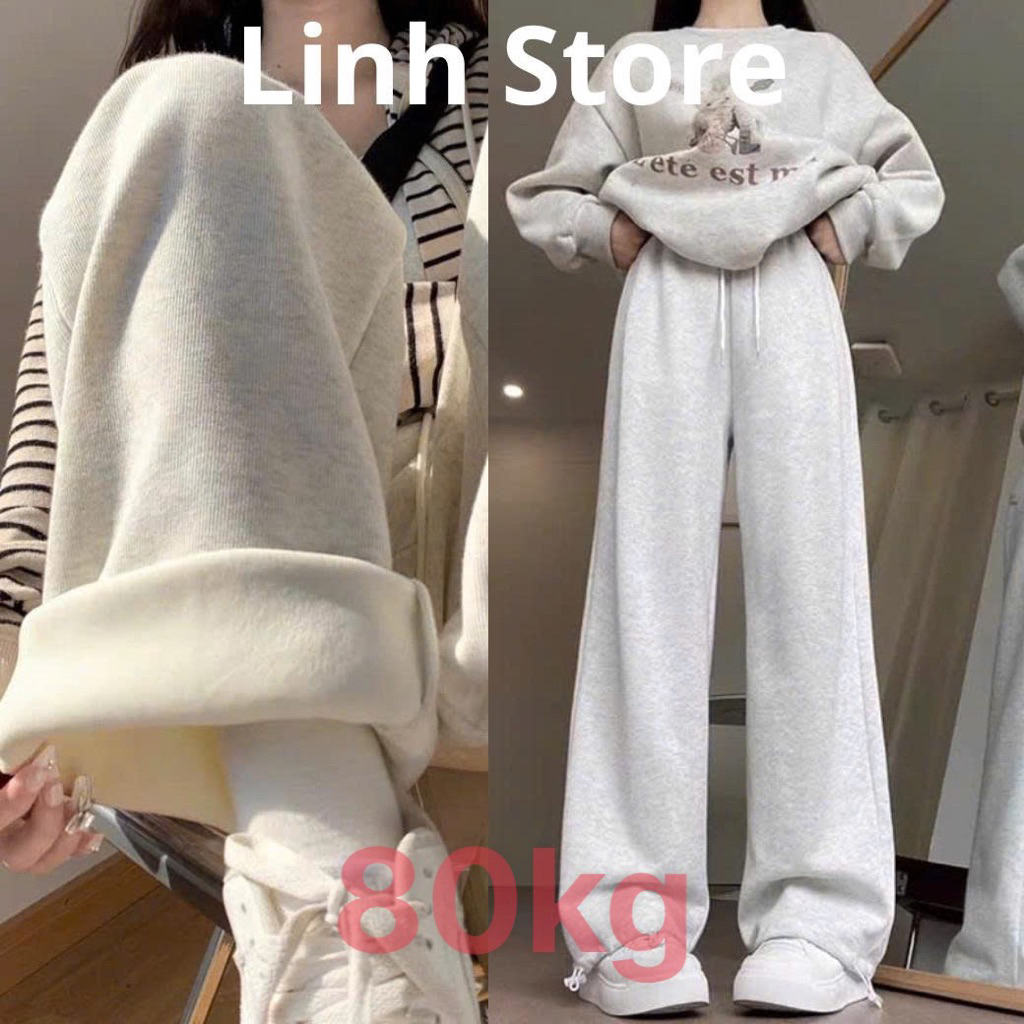 (Suông Nâm) Quần Nỉ Lót Lông Dáng Suông Bigsize 82Kg Mùa Đông Dày Dặn Siêu Ấm Áp(không có dải rút dưới gấu quần)