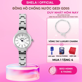 Đồng hồ nữ mặt nhỏ GEDI dây kim loại chống nước tốt 3ATM mặt tròn đính đá chính hãng GD05 đeo tay