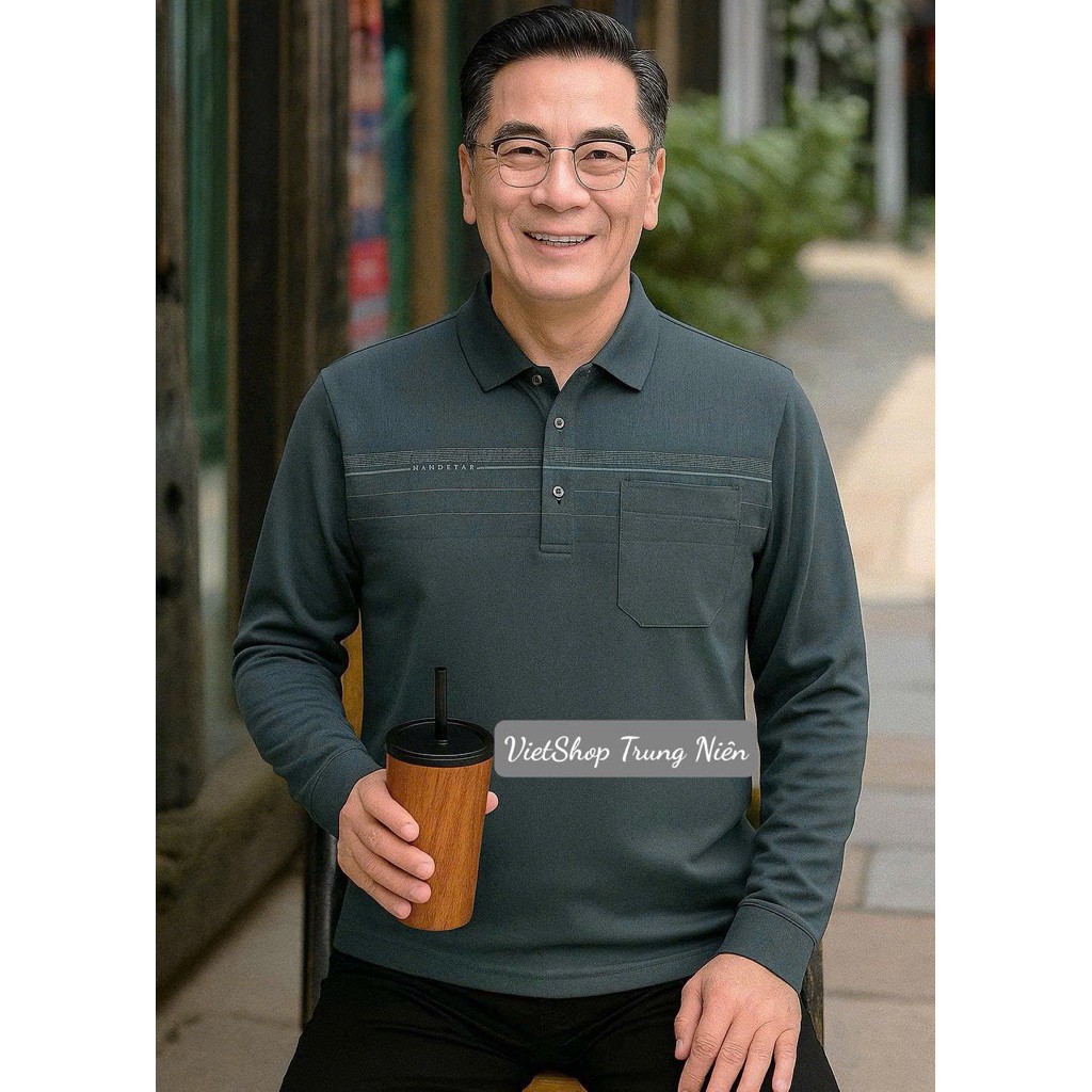 Áo Thun Dài Tay Nam Trung Niên Trung Tuổi TẶNG BỐ chất mềm mịn đẹp