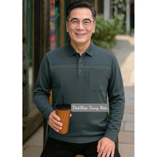 Áo Thun Dài Tay Nam Trung Niên Trung Tuổi TẶNG BỐ chất mềm mịn đẹp