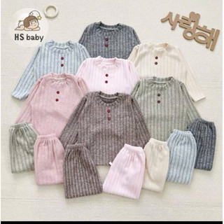 Bộ dài len lông cừu cổ trụ quần suông mặc thu đông cho bé