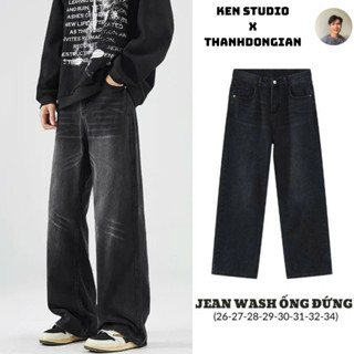 Quần Jean Dài Nam Ống Suông Đứng Màu Đen SMOKE Style RETRO Chất Liệu Denim Cao Cấp KEN STUDIO