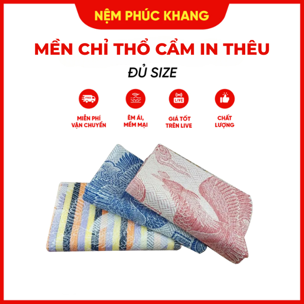 Mền chỉ thổ cẩm in thiêu 1m5 × 2m