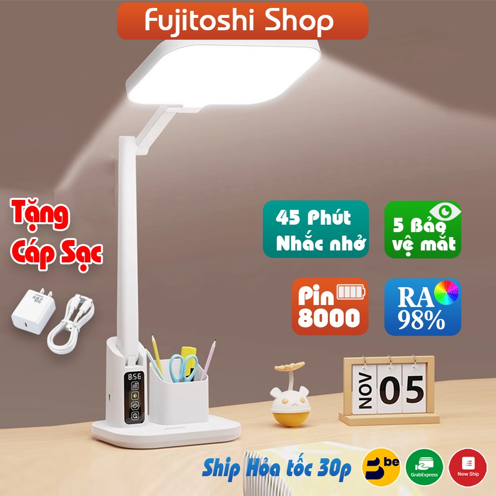 Đèn học chống cận Fuji Lux6 để bàn tích điện bảo vệ mắt cho bé 3 mức sáng gập gọn tùy chỉnh góc tặng sạc 
