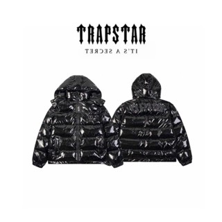 Áo khoác phao mùa đông Trapstar London đen bóng tháo được mũ ss25 phong cách drip drill hiphop cực chất