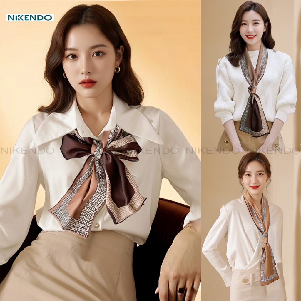 Khăn quàng cổ lụa Bản Chữ Nhật Dài 145 cm choàng Cổ Quấn Túi Buộc Tóc Nikendo D-KL6