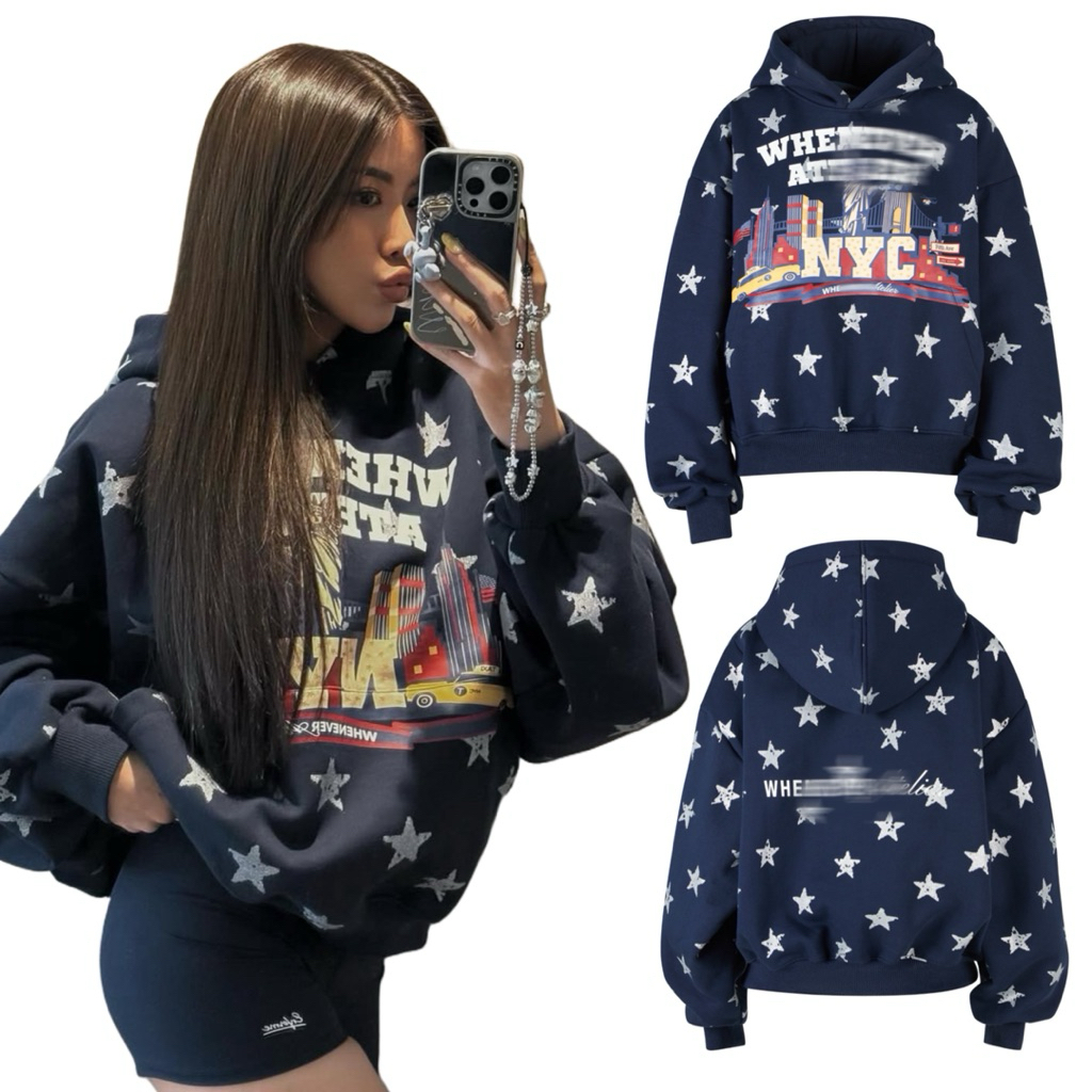  Áo nỉ hoodie STAR BOY  STAR GIRL ATELIER vải nỉ bông siêu dày  hình in nhũ kim tuyến không bong tróc không xù lông 