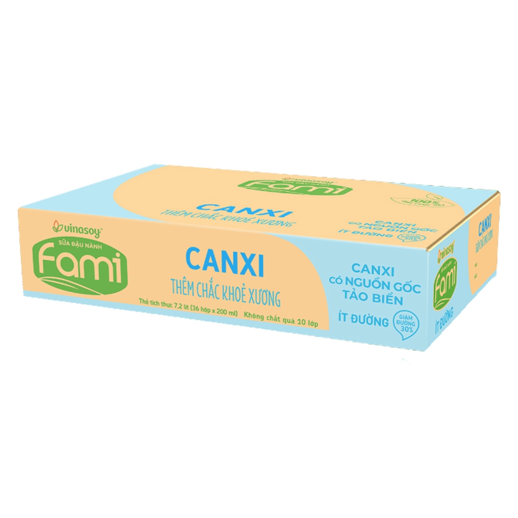 Thùng 36 hộp sữa đậu nành ít đường Fami Canxi 200ml