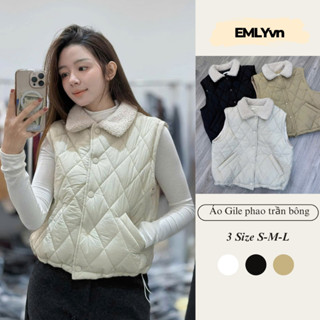 EMLYvn - Áo Gile Phao Nữ Cổ Lông Trần Bông Cao Cấp, Áo Khoác Gile Phao Hàn Quốc Mùa Đông 2025
