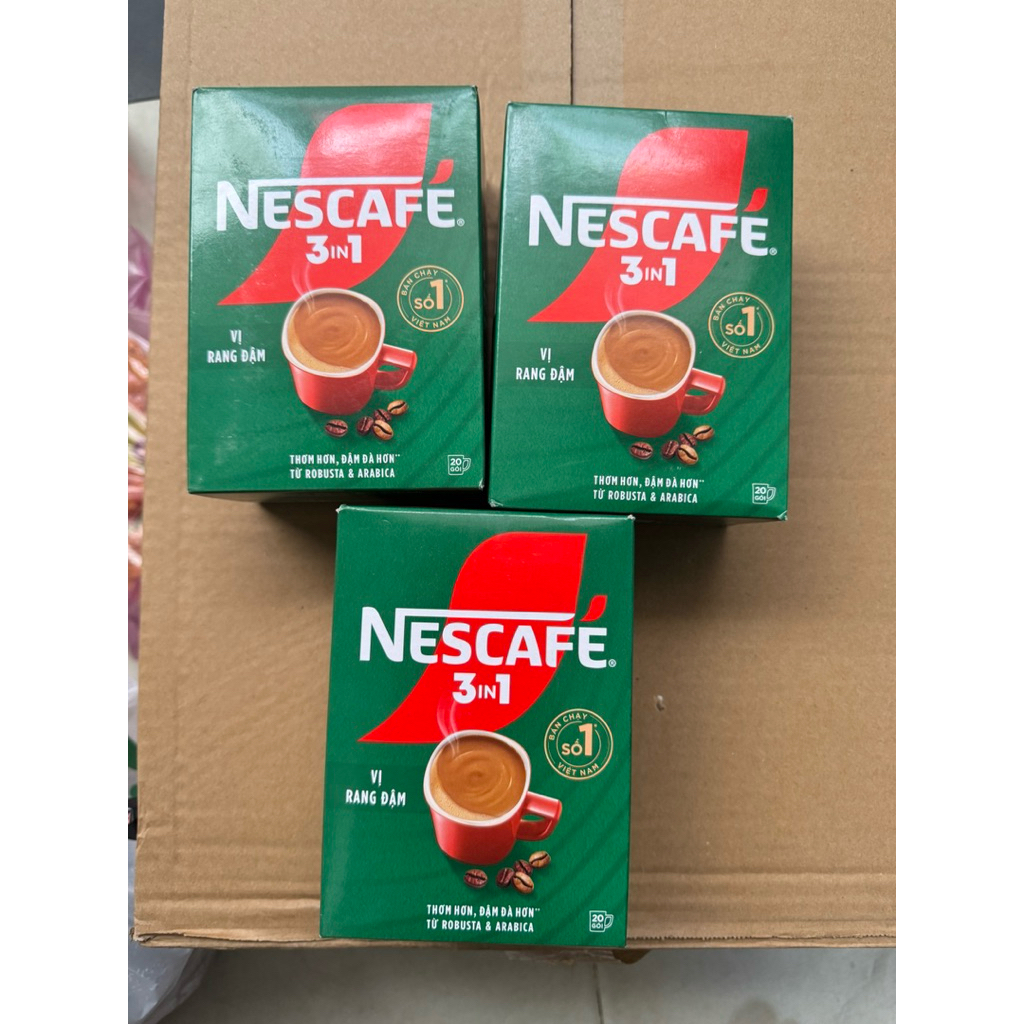 combo 3hop Cà Phê Nescafe 3in1 Vị Rang Đậm Hộp Xanh 20 Gói*17G