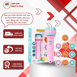 Đèn pin chiếu 80 hình ảnh cho bé thoả thích khám phá hoa quả, động vật, côn trùng, phương tiện, siêu nhân...