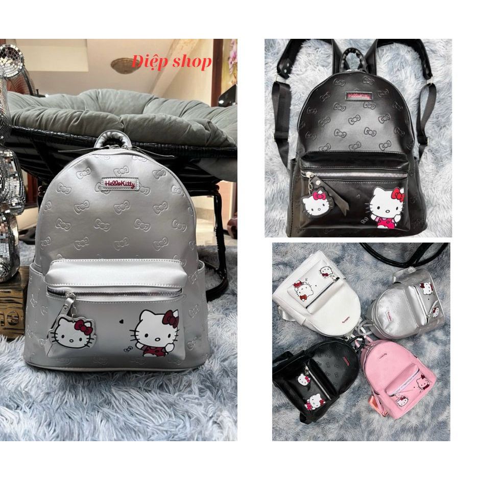 Balo da hàng quảng châu cao cấp in hình kitty phim hoạt hinh bản nhiều ngăn size 40 vừa a4 lap