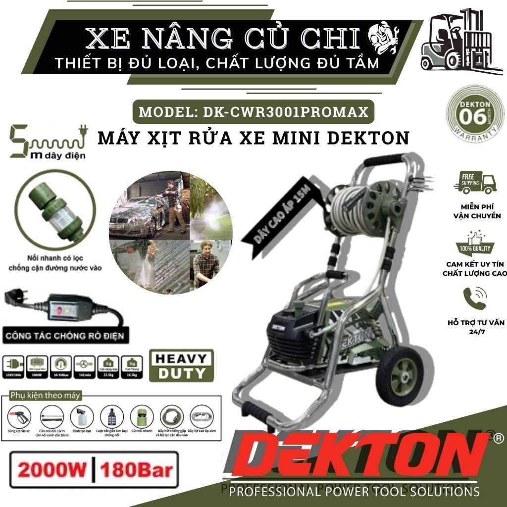 Máy rửa xe Dekton DK-CWR3001PROMAX, máy rửa xe công suất lớn, có chỉnh áp, motor bằng đồng