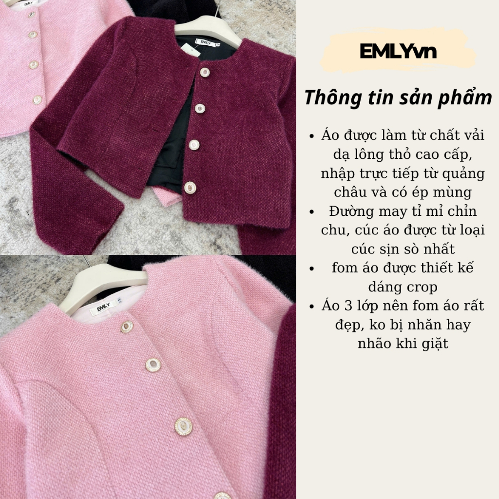 EMLYvn- Áo khoác Dạ Nữ Lông Thỏ Dáng Crop Cao Cấp, Áo Dạ Nữ Lông Thỏ Sang Trọng Mùa Thu Đông 2025 | BigBuy360 - bigbuy360.vn