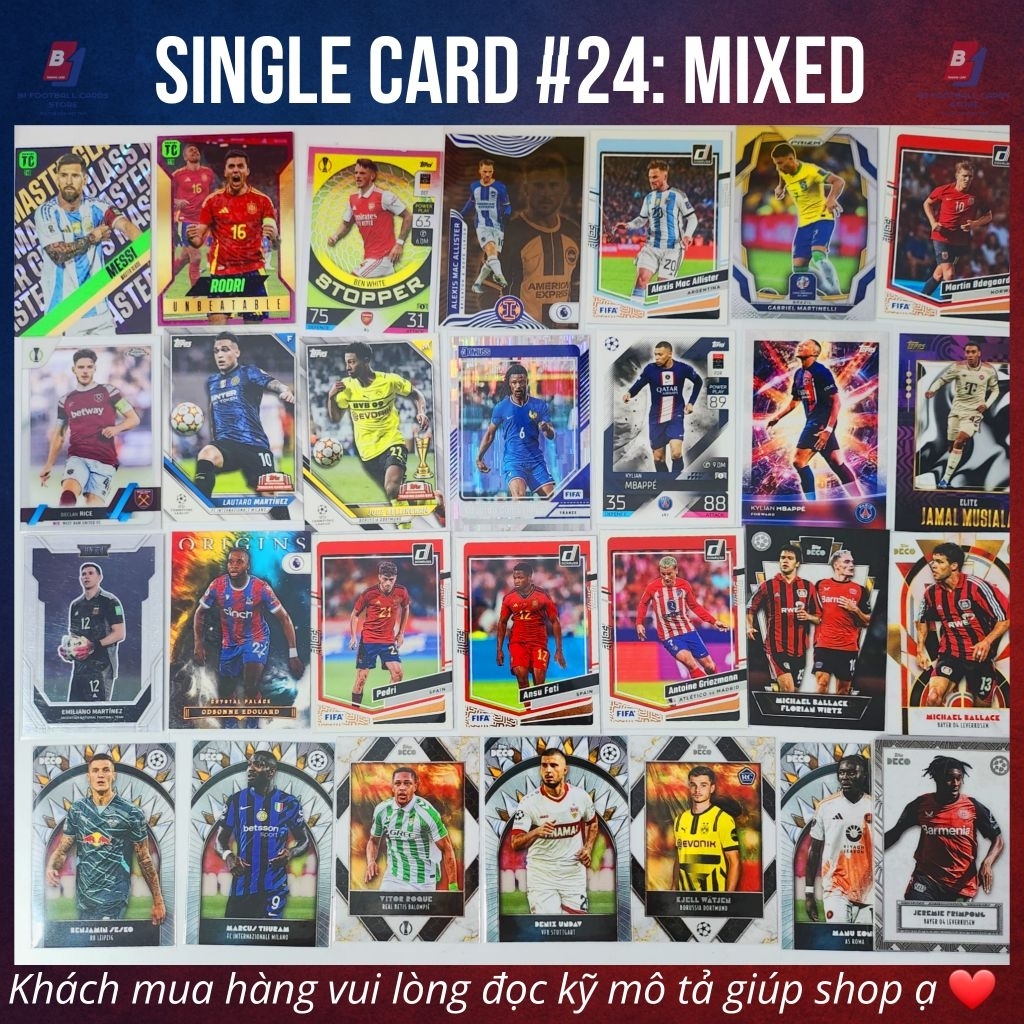 (SC24) Thẻ Lẻ Cầu Thủ: Tổng Hợp Nhiều Thẻ (Messi Mbappe, Jube Bellingham) - Thẻ Bóng Đá Chính Hãng