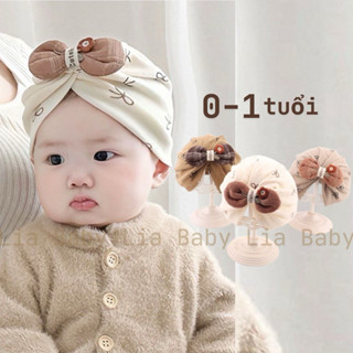  Turban vải cotton phong cách Ấn Độ cho bé sơ sinh đến 1 tuổi - mũ nón đính nơ che thóp cho bé gái 