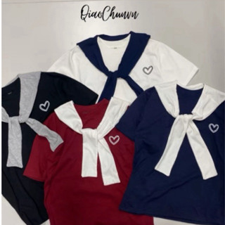  Áo phông in hình tim kèm khăn chất cotton cực xinh By QiaoChunvn 
