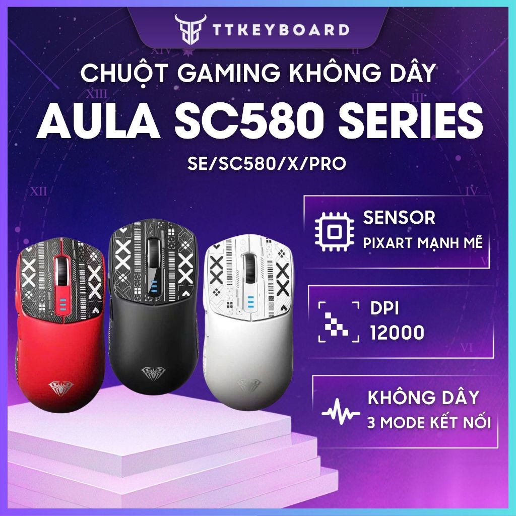 [Hỏa Tốc] Chuột Không Dây Gaming AULA SC580 | 3 Mode Bluetooth/2.4g/Type-c | 500mah | 6 Mức DPI | PAW 3325 | TTKeyboard | BigBuy360 - bigbuy360.vn