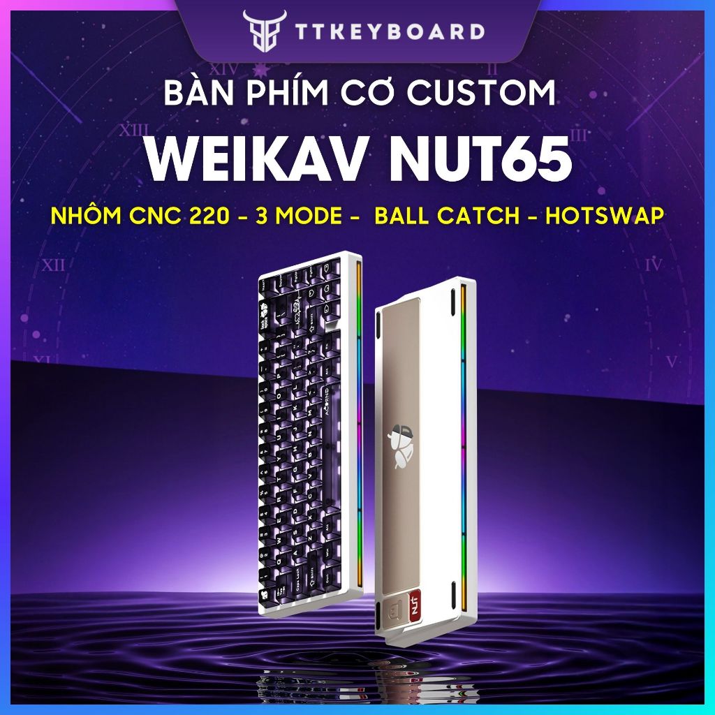 [Hỏa Tốc] Bàn Phím Cơ Nut65 3 Modes, Nhôm Cnc, Mạch Xuôi Led Rgb Hotswap Ball Catch | BigBuy360 - bigbuy360.vn