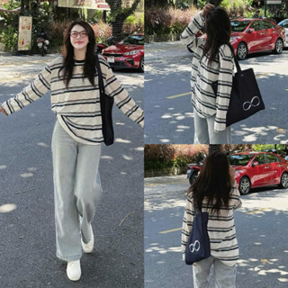   THUN GIẤY MỎNG  Áo thun giấy mỏng tay dài kẻ ngang form rộng JIAN TOP A1736 