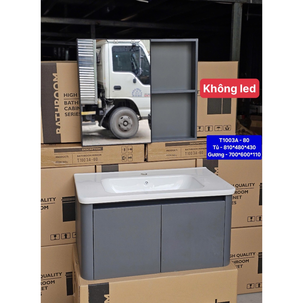 Combo tủ gương led và  lavabo rửa mặt sứ và tủ lavabo dưới TỦ KHUNG NHÔM, CÁNH NHỰA