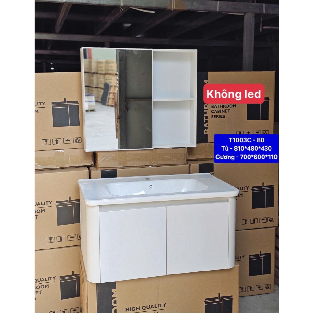 Combo tủ gương led và  lavabo rửa mặt sứ và tủ lavabo dưới TỦ KHUNG NHÔM, CÁNH NHỰA
