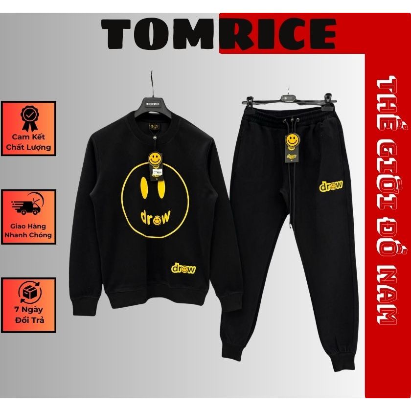 Sét Bộ quần áo thu đông nỉ nam đờ riu tomrice cao cấp, bộ quần áo dài tay nam thu đông nỉ co dãn nhẹ