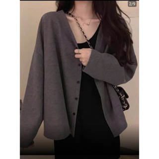  Áo Khoác Cardigan Dáng Dài Áo Len Nữ Hàn Quốc cổ chữ V phối cúc phong cách 