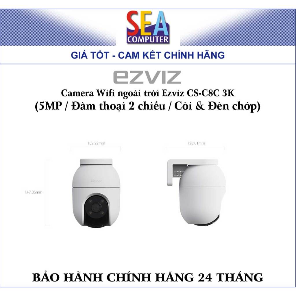 Camera Wifi ngoài trời Ezviz CS-C8C 3K (5MP / Đàm thoại 2 chiều / Còi & Đèn chớp)