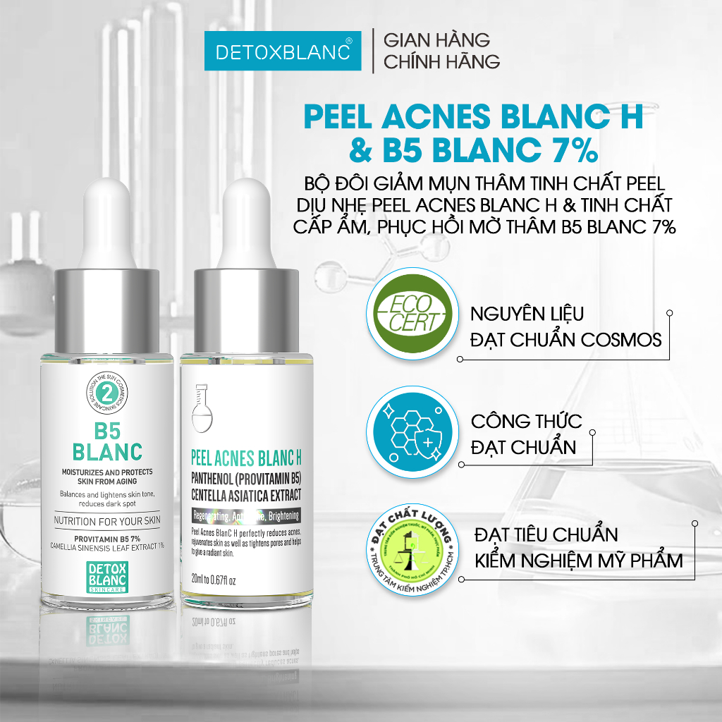 Combo hỗ trợ giảm mụn viêm, mụn đầu đen, lcl lớn Peel Acnes Blanc H 20ml + Serum B5 phục hồi, cấp ẩm