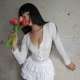 Áo Khoác Cardigan Gợi Cảm Pepper Clothing Áo Thun Mỏng Dài Tay Có Nút Màu Trắng Mix Với Áo Hai Dây Thời Trang Nữ - Cara