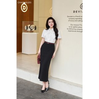  Set CHARMILLES Áo sơ mi phối nơ ngực - Chân váy dáng dài sẻ gấu 25MA086.1TR - 25MC018DE 