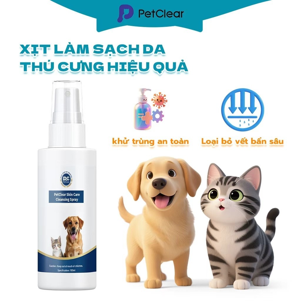 【Mua 4 tặng 1】Xịt Da Petclear Cho Chó Mèo – Dịu Nhẹ, Giảm Đỏ Rát, Làm Dịu & Cải Thiện Da Hiệu Quả