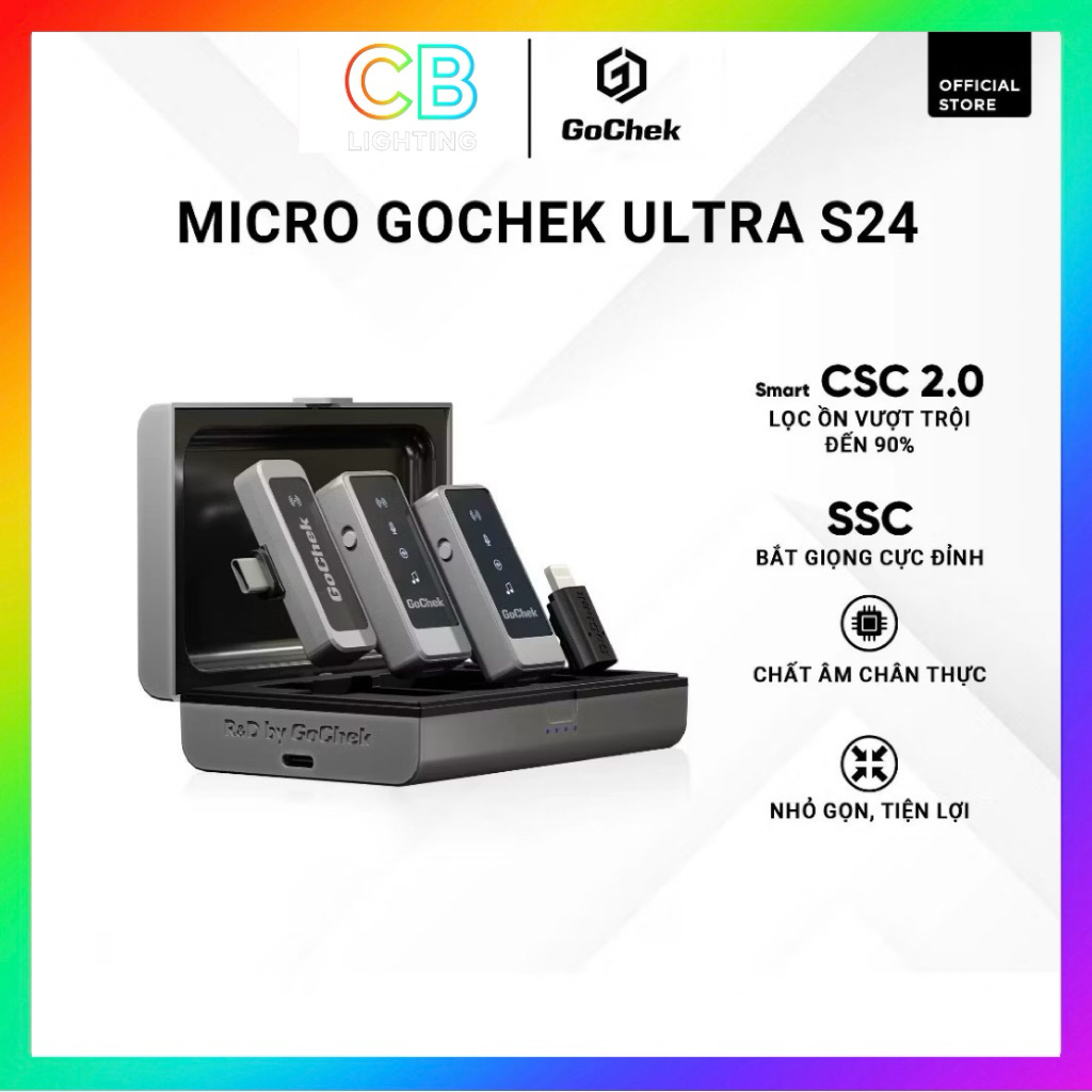 Micro Thu Âm Không Dây GoChek ULTRA S24 – 2 Chân Cắm, Hỗ Trợ Live/Quay Video/Ghi Âm